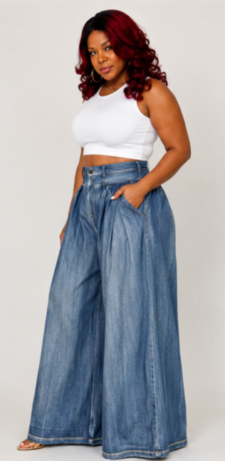 Wide leg denim jeans